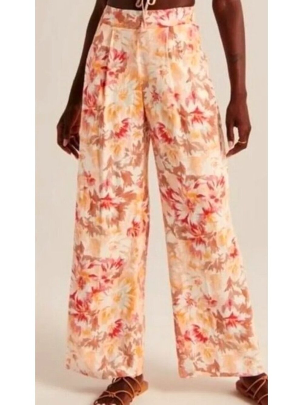 Abercrombie Fitch Size XS Floral Linen Blend Wide Leg Pants Lined 26x28 High...